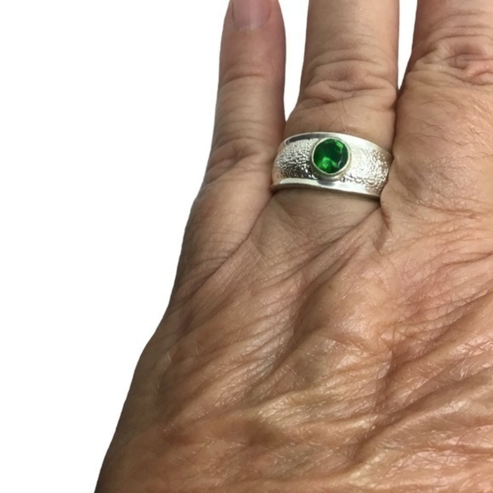 Sterling silver green gemstone ring